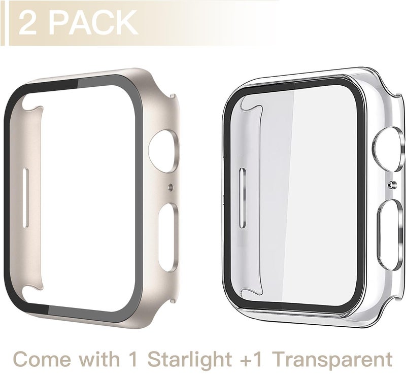 Misxi 2 Pack Hard PC Case with Tempered Glass Screen Protector Compatible with Apple Watch SE 3 (2025) SE 2 SE Series 6 Series 5 Series 4 40mm, Anti-Drop Lightweight Cover for iWatch, 1 Starlight + 1 Transparent - Image 2