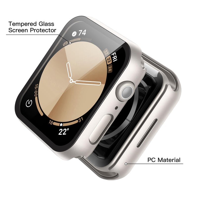 Misxi 2 Pack Hard PC Case with Tempered Glass Screen Protector Compatible with Apple Watch SE 3 (2025) SE 2 SE Series 6 Series 5 Series 4 40mm, Anti-Drop Lightweight Cover for iWatch, 1 Starlight + 1 Transparent - Image 4