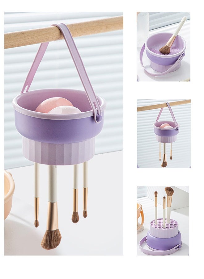 HOOPZOZA - 3 in 1 Silicone Makeup Brush Cleaner Mat Multi Texture Cleaning Bowl Makeup Sponge Makeup Brush Storage Hanging and drying make-up tool holder Pink - Image 1