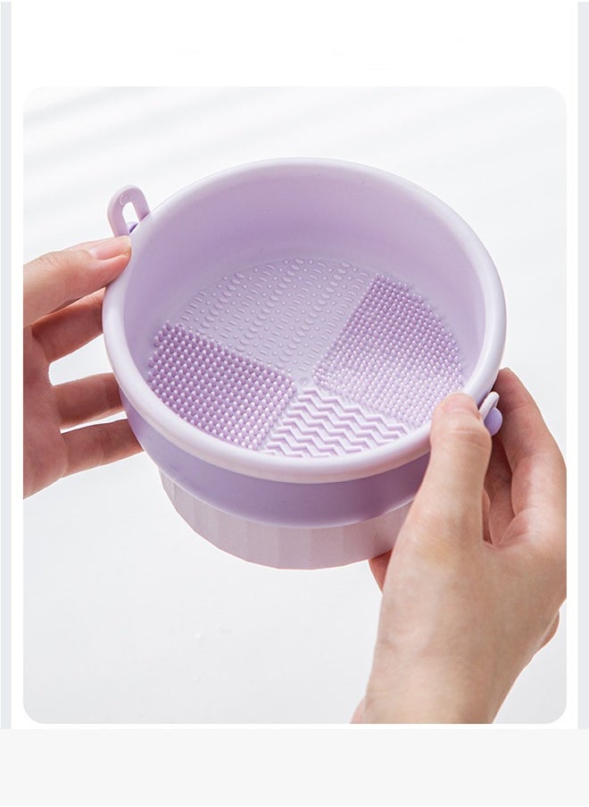 HOOPZOZA - 3 in 1 Silicone Makeup Brush Cleaner Mat Multi Texture Cleaning Bowl Makeup Sponge Makeup Brush Storage Hanging and drying make-up tool holder Pink - Image 1