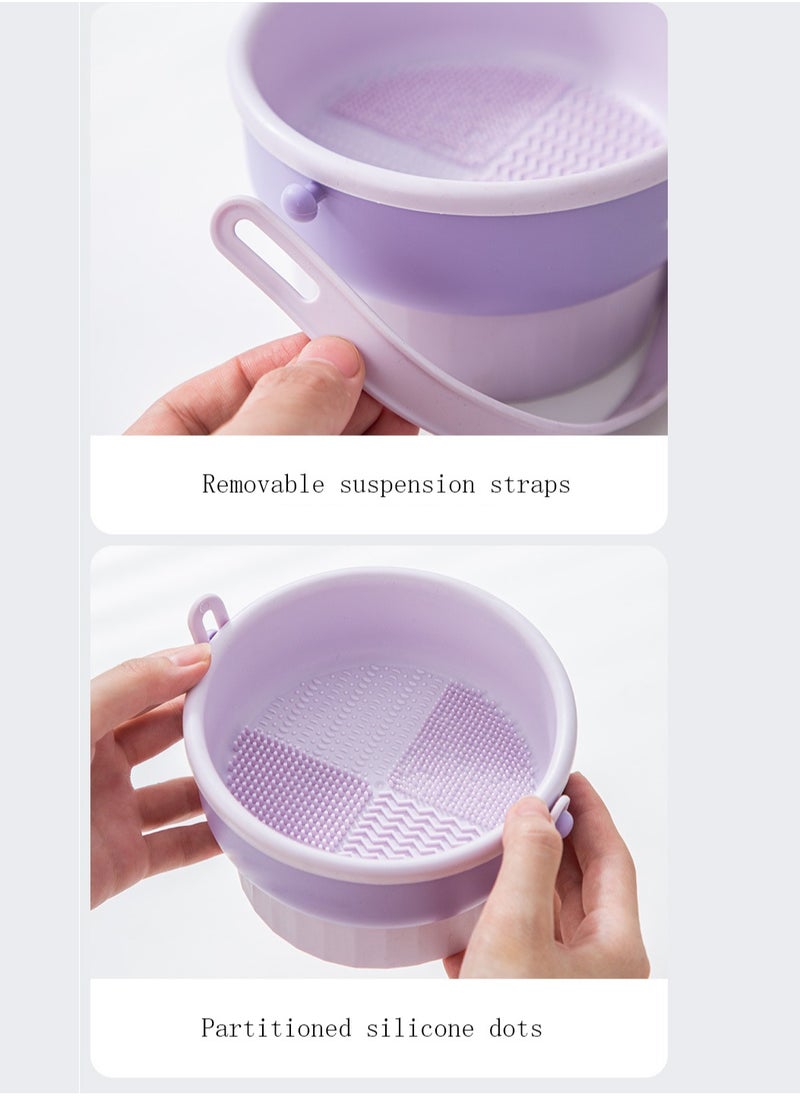 HOOPZOZA - 3 in 1 Silicone Makeup Brush Cleaner Mat Multi Texture Cleaning Bowl Makeup Sponge Makeup Brush Storage Hanging and drying make-up tool holder Pink - Image 1