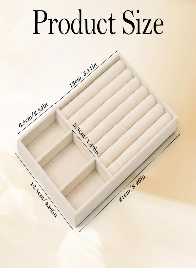 Bruislard Jewelry Drawer Organizer Insert Box, Stackable Trays Velvet Jewelry Drawer Inserts, Ring Earring Stud Necklace Holder Display Storage Case(Beige, 8.3 x 4.9in) - Image 2