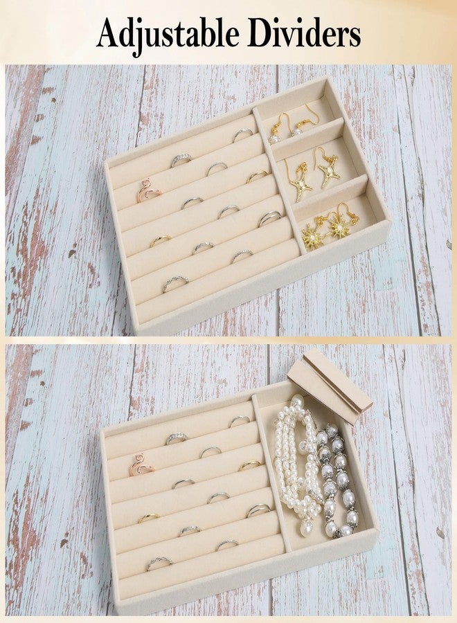 Bruislard Jewelry Drawer Organizer Insert Box, Stackable Trays Velvet Jewelry Drawer Inserts, Ring Earring Stud Necklace Holder Display Storage Case(Beige, 8.3 x 4.9in) - Image 5