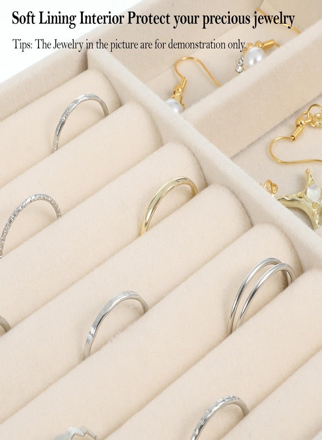 Bruislard Jewelry Drawer Organizer Insert Box, Stackable Trays Velvet Jewelry Drawer Inserts, Ring Earring Stud Necklace Holder Display Storage Case(Beige, 8.3 x 4.9in) - Image 3