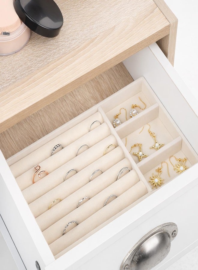 Bruislard Jewelry Drawer Organizer Insert Box, Stackable Trays Velvet Jewelry Drawer Inserts, Ring Earring Stud Necklace Holder Display Storage Case(Beige, 8.3 x 4.9in) - Image 4