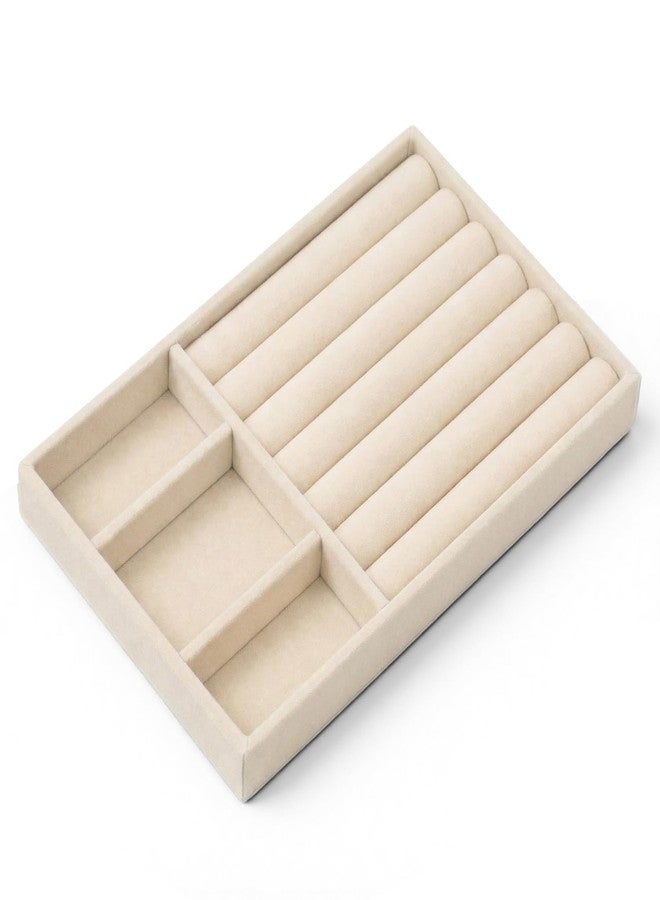 Bruislard Jewelry Drawer Organizer Insert Box, Stackable Trays Velvet Jewelry Drawer Inserts, Ring Earring Stud Necklace Holder Display Storage Case(Beige, 8.3 x 4.9in) - Image 1