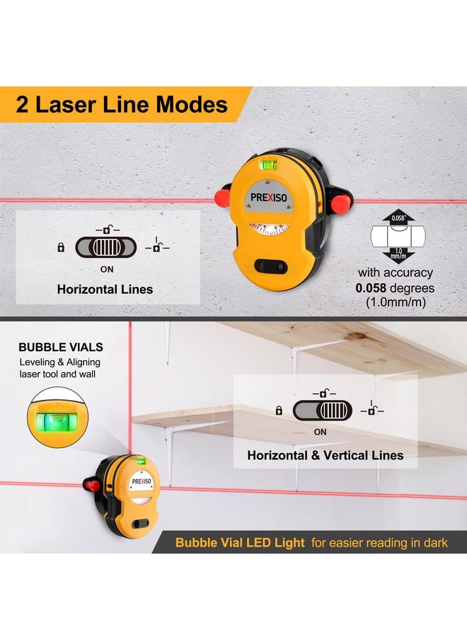 Prexiso PREXISO Multi Surface Laser Level LED Light Vial, 30Ft Horizontal & Vertical Line Laser with Wall Mount Base, 2 Pins, 10 Sticker, 2 AA Batteries for Hanging Frames & Picture, Construction Wall Writing  - Image 5