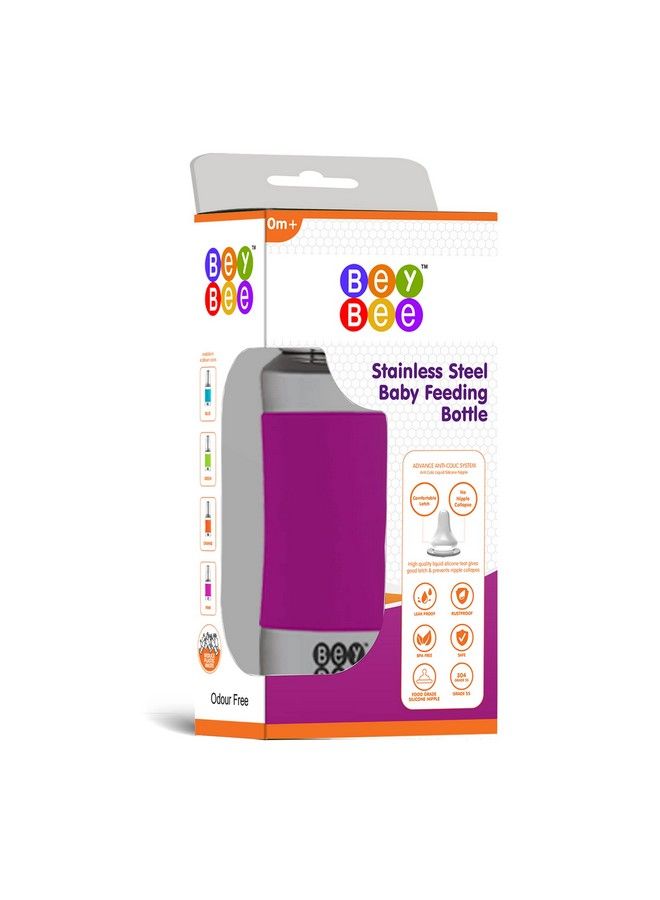 Bey Bee Beybee Stainless Steel Baby Feeding Bottle With 304 Food Grade Stainless Steel ; No Plastic No Leakage Silicone Grip With Internal Ml Marking (2 Extra Nipple Free) ; 240 Ml ; Odour Free ; Pink - Image 3