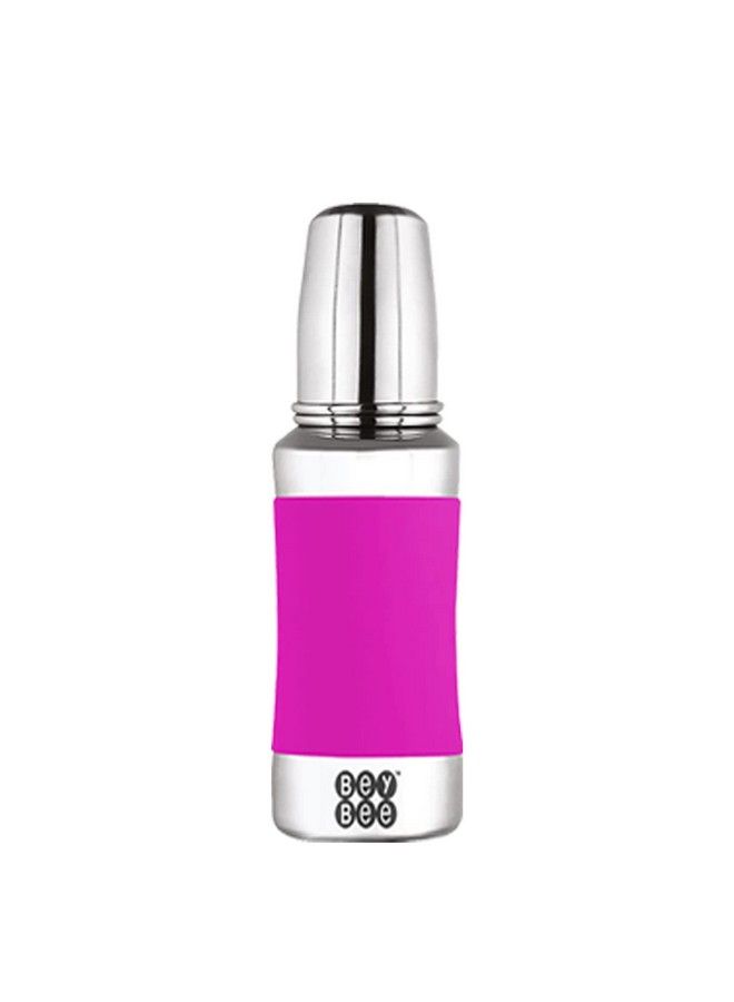 Bey Bee Beybee Stainless Steel Baby Feeding Bottle With 304 Food Grade Stainless Steel ; No Plastic No Leakage Silicone Grip With Internal Ml Marking (2 Extra Nipple Free) ; 240 Ml ; Odour Free ; Pink - Image 2