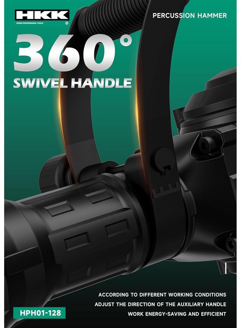 HKK مطرقة هدم كهربائية 1800 واط – طاقة تأثير 55 جول، 1950 ضربة في الدقيقة، كاسر ثقيل مع إزميل مدبب، مطرقة احترافية للخرسانة، الطوب والبناء – 14.37 كجم - Image 2