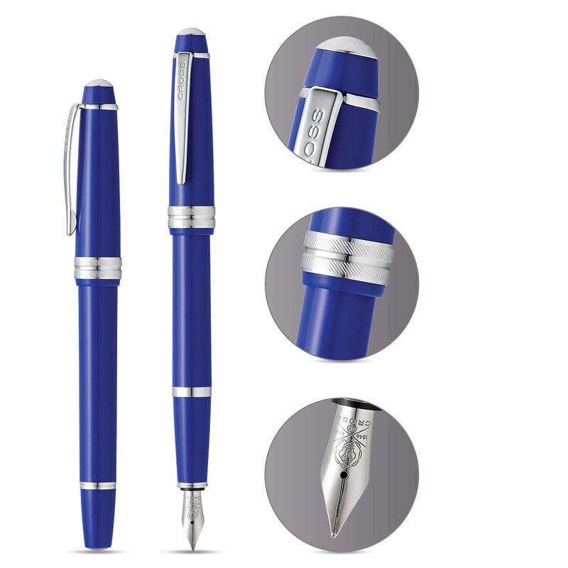 Cross Bailey LightPolished Resin Refillable Fountain Pen, Fine Nib, Includes Premium Gift Box - Blue - Image 2