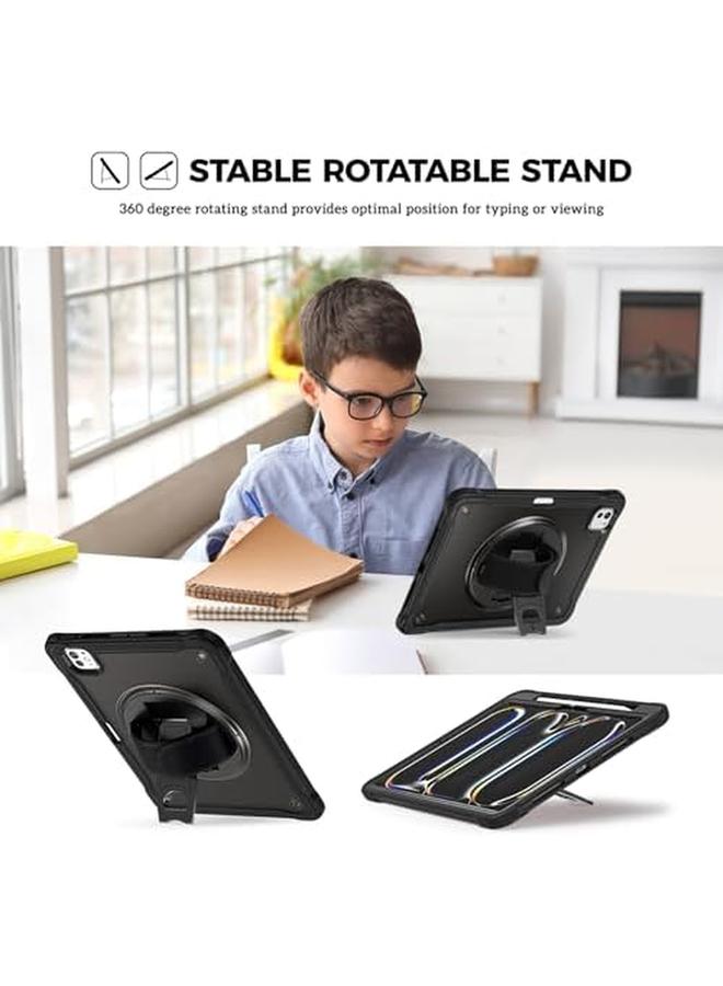 Procases Rugged Case For Ipad Pro 11Inch 2024 M4 With Pencil Hold Heavy Duty Shockproof Rugged Cover With Hand Strap 360 Degree Rotatable Kickstand Protective For Ipad Pro 11" 5Th Generation Black - Image 3