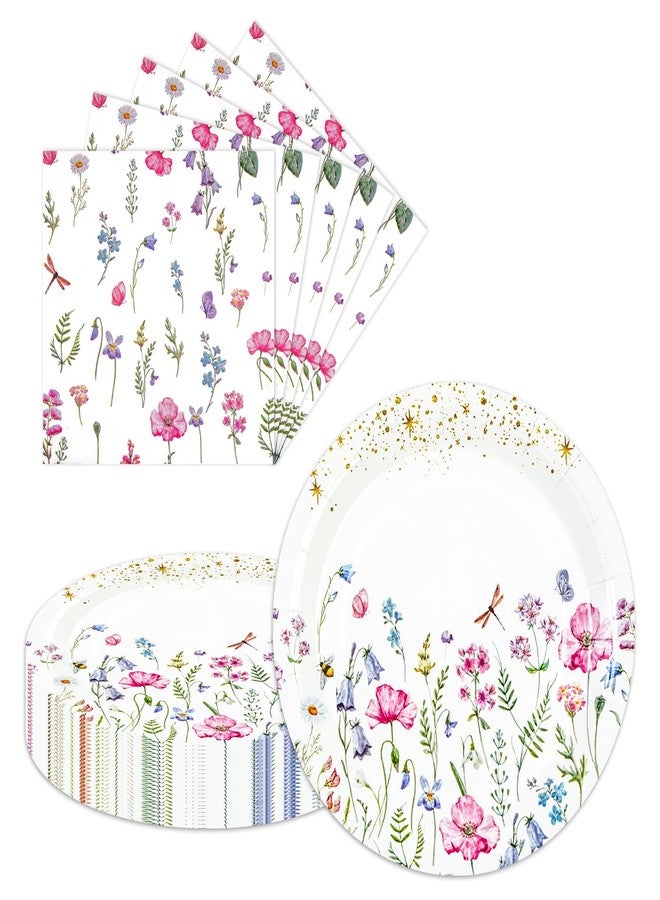 LDFDRT Wildflower Paper Plates and Napkins Set of 40 | 20x 7 inch Floral Cake Plates & 20x Floral Napkins | Elegant Birthday, Wedding, Party Decorations for Desserts Cake - Image 1
