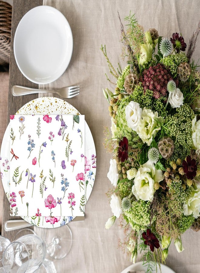 LDFDRT Wildflower Paper Plates and Napkins Set of 40 | 20x 7 inch Floral Cake Plates & 20x Floral Napkins | Elegant Birthday, Wedding, Party Decorations for Desserts Cake - Image 2