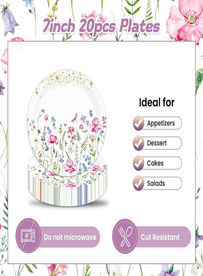 LDFDRT Wildflower Paper Plates and Napkins Set of 40 | 20x 7 inch Floral Cake Plates & 20x Floral Napkins | Elegant Birthday, Wedding, Party Decorations for Desserts Cake - Image 4