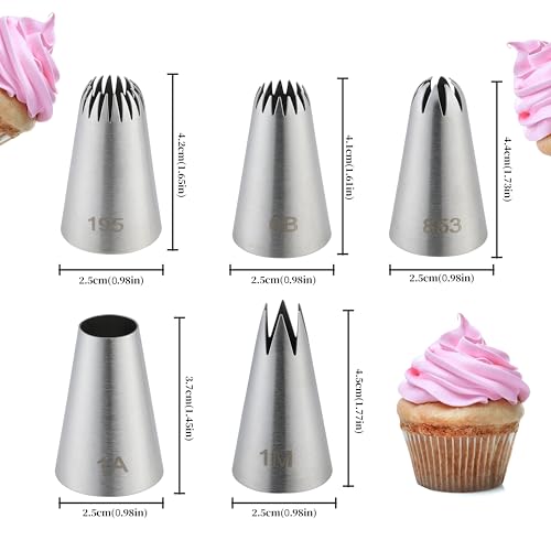COKUMA 5PCS Large Piping Tips Set, COKUMA Stainless Steel Cake Decorating Tips, Frosting Icing Tips for Cupcakes, Cake, Cookie and Decorating (Dishwasher Safe) - Image 2