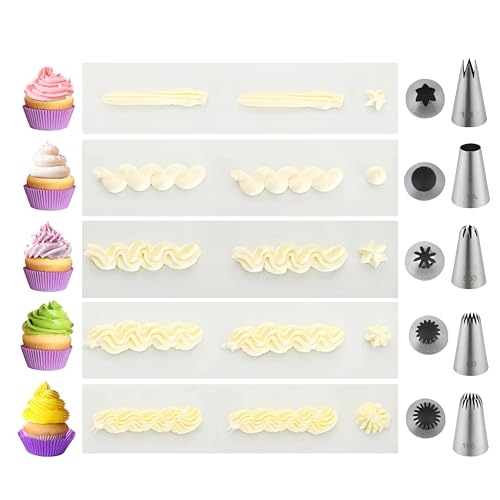 COKUMA 5PCS Large Piping Tips Set, COKUMA Stainless Steel Cake Decorating Tips, Frosting Icing Tips for Cupcakes, Cake, Cookie and Decorating (Dishwasher Safe) - Image 3