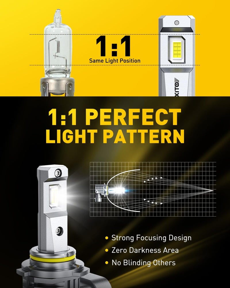 AUXITO مصابيح LED AUXITO 9005، 30000 لومن، سطوع 900%، تصميم صغير 1:1، أضواء ضباب، 6500 كلفن أبيض بارد، عبوة من 2 - Image 4