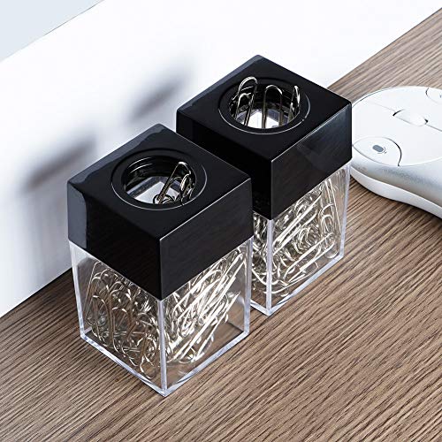 grwanpen® 2 Magnetic Paper Clip Dispenser Boxes with 100 Metal Paper Clips Each,Black - Image 2