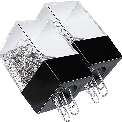 grwanpen® 2 Magnetic Paper Clip Dispenser Boxes with 100 Metal Paper Clips Each,Black - Image 1
