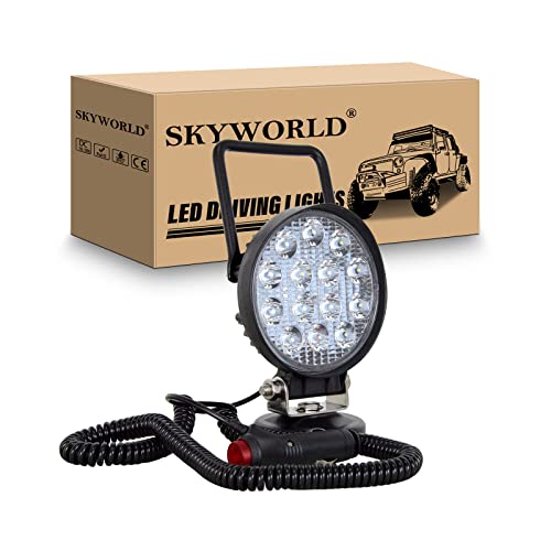 SKYWORLD Magnetic Led Work Light 12V, SKYWORLD 1PCS 4 Inch 42W Round Spot Off Road Driving Fog Lamp, Portable Magnetic Base Holder for Car SUV Trailer Tractor Truck Engineering Maintenance Garage Camping - Image 1