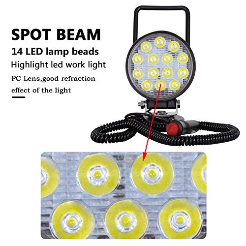 SKYWORLD Magnetic Led Work Light 12V, SKYWORLD 1PCS 4 Inch 42W Round Spot Off Road Driving Fog Lamp, Portable Magnetic Base Holder for Car SUV Trailer Tractor Truck Engineering Maintenance Garage Camping - Image 3