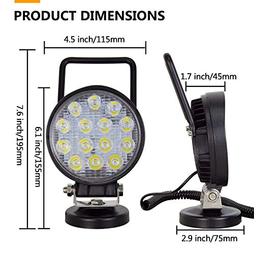SKYWORLD Magnetic Led Work Light 12V, SKYWORLD 1PCS 4 Inch 42W Round Spot Off Road Driving Fog Lamp, Portable Magnetic Base Holder for Car SUV Trailer Tractor Truck Engineering Maintenance Garage Camping - Image 2