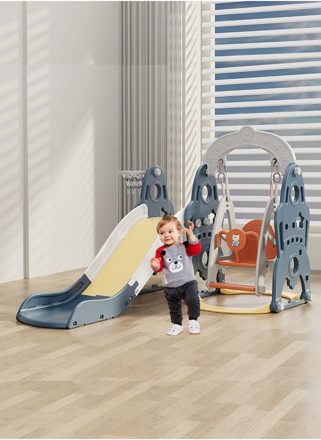 JSAITOYS - Children's Rocket Theme Three in One Slide Swing With Basketball Frame and Extra Long Slide - Image 1