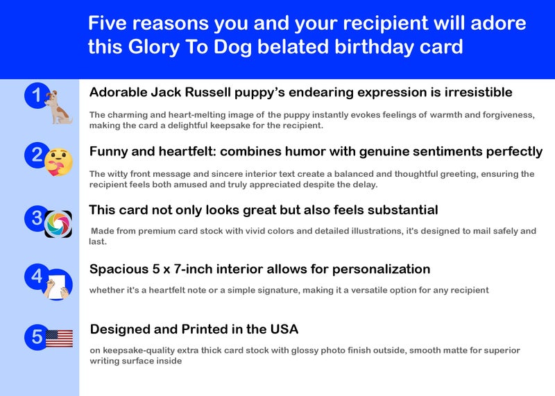 Glory To Dog Doggone It! I Furgot Your Birthday Belated Birthday Card (featuring an adorable Jack Russell Terrier puppy) with Greeting Card Mailing Envelope - Image 3