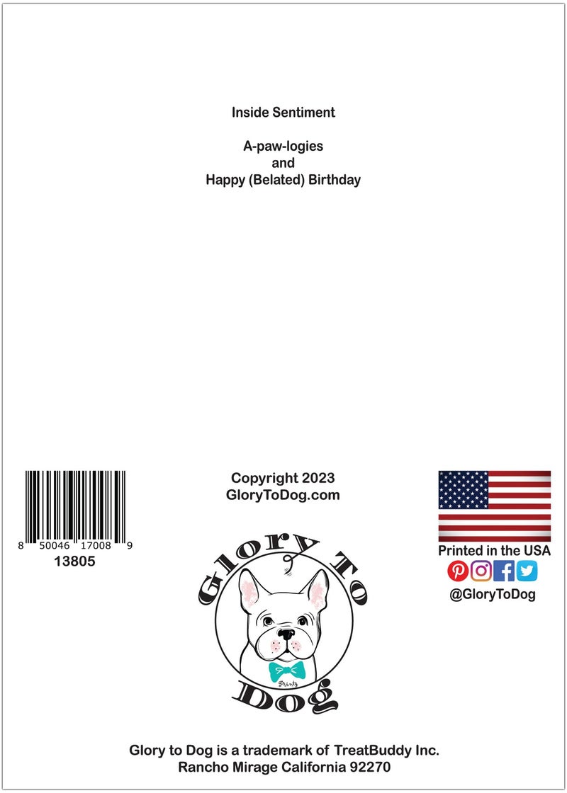 Glory To Dog Doggone It! I Furgot Your Birthday Belated Birthday Card (featuring an adorable Jack Russell Terrier puppy) with Greeting Card Mailing Envelope - Image 4