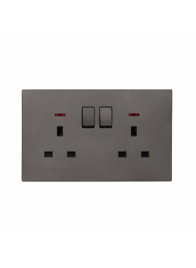 Donmarco 2 Gang Double 13A UK Socket with Neon – Ultra Thin Plastic, Fire-Resistant Electric Outlet , 15-Year Warranty , Stylish and Reliable Power Outlet (Matt Grey) | Wall Socket Power Outlet  - Image 1