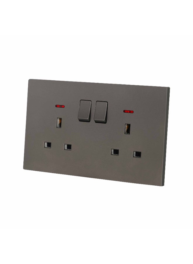 Donmarco 2 Gang Double 13A UK Socket with Neon – Ultra Thin Plastic, Fire-Resistant Electric Outlet , 15-Year Warranty , Stylish and Reliable Power Outlet (Matt Grey) | Wall Socket Power Outlet  - Image 2