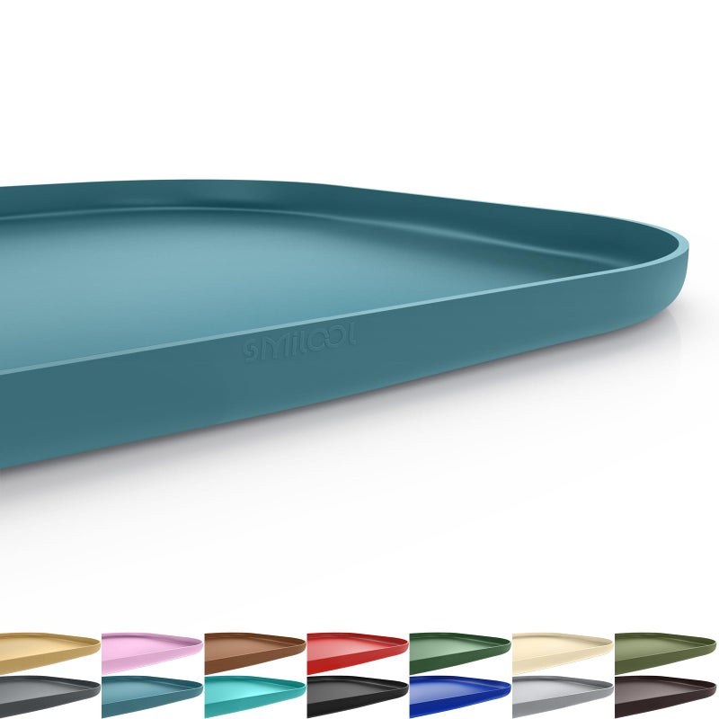 SMILOOL Silicone Pet Feeding Mat with Raised Edge for Food and Water, Dog Bowl Mats, Cat Bowls Placemat with High Lip for Floor Waterproof, Rubber Tray for Cats and Dogs 22 x 14 x0.8 Slate Blue - Image 1
