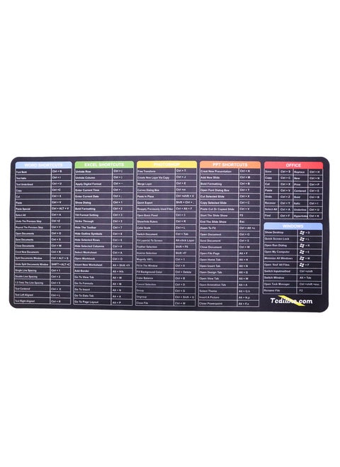 Desk Mat for Mouse and Keyboard with Keyboard Shortcuts Print – Gaming Mouse Pad with MS Word, Excel, Photoshop, Office, and Windows Shortcuts – Large Desk Accessories for PC and Desktop Computers
