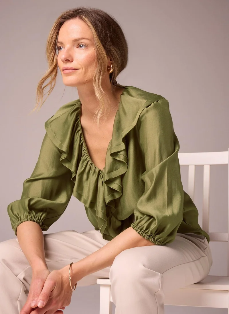 Matalan Et Vous Khaki Frill Blouse