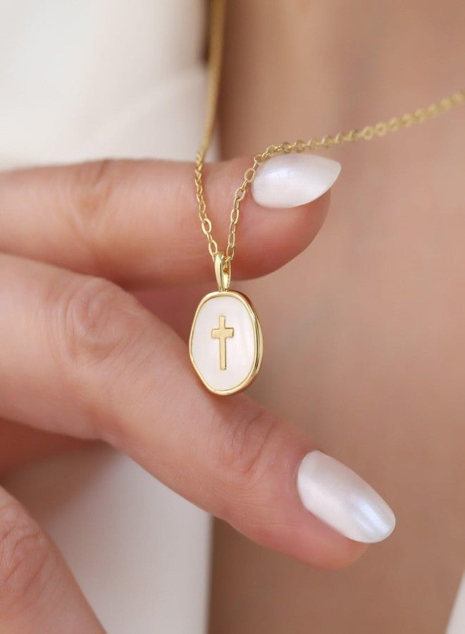 Joxevyia Gold Mini Cross Necklace for Women Tiny Mother of Pearl Cross Necklace Christian Faith Jewelry Gift for Baptism First Communion Christmas - Image 4