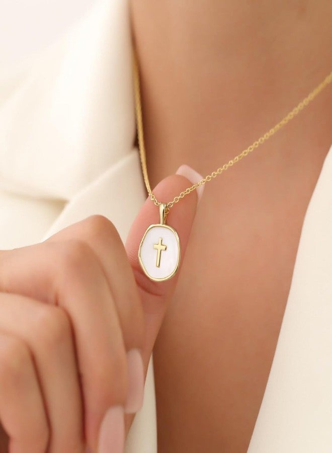 Joxevyia Gold Mini Cross Necklace for Women Tiny Mother of Pearl Cross Necklace Christian Faith Jewelry Gift for Baptism First Communion Christmas - Image 2