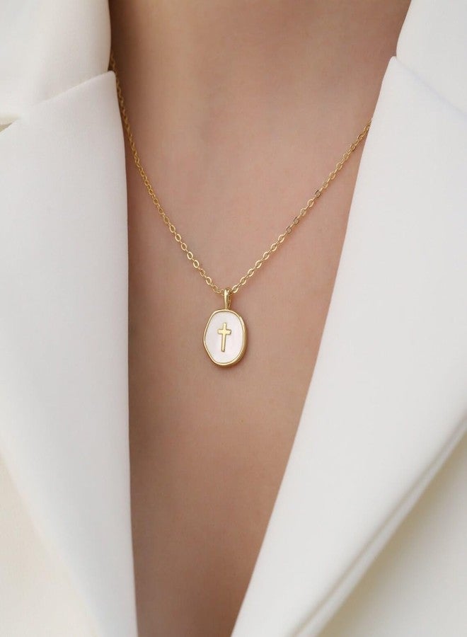 Joxevyia Gold Mini Cross Necklace for Women Tiny Mother of Pearl Cross Necklace Christian Faith Jewelry Gift for Baptism First Communion Christmas - Image 3