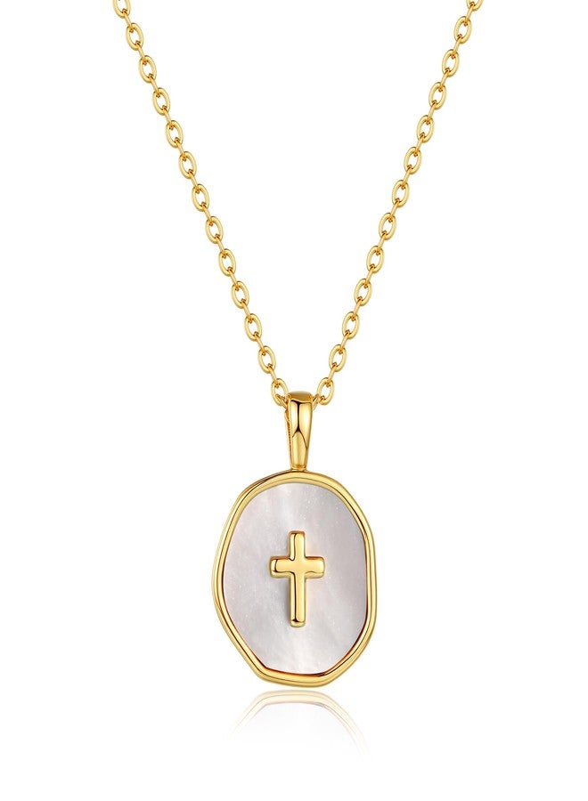 Joxevyia Gold Mini Cross Necklace for Women Tiny Mother of Pearl Cross Necklace Christian Faith Jewelry Gift for Baptism First Communion Christmas - Image 1
