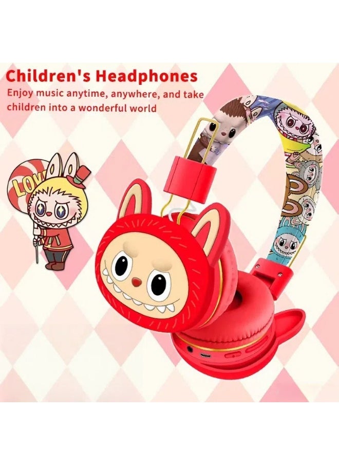 LABUBU Labubu headset cartoon cute children's head-mounted Bluetooth headset Stereo foldable wireless headset  - Image 2