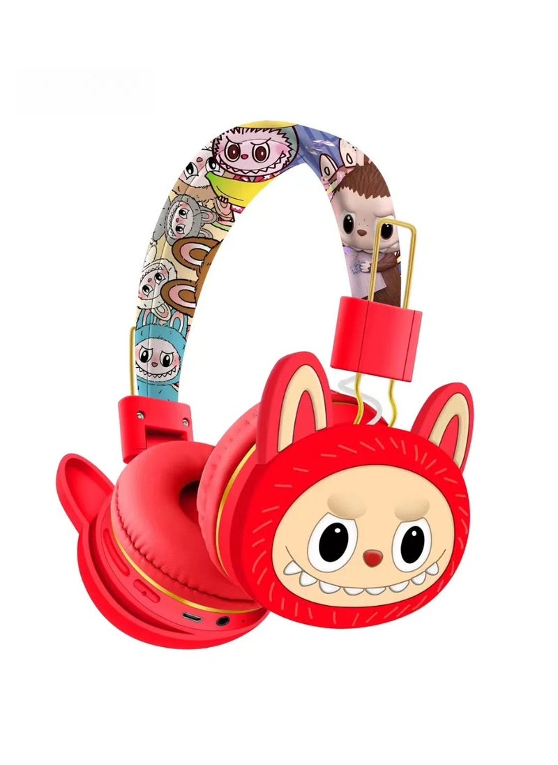 LABUBU Labubu headset cartoon cute children's head-mounted Bluetooth headset Stereo foldable wireless headset  - Image 1
