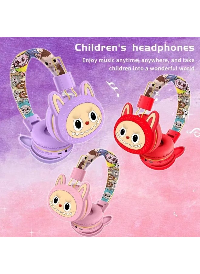 LABUBU Labubu headset cartoon cute children's head-mounted Bluetooth headset Stereo foldable wireless headset  - Image 3