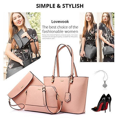 Lovevook Handbags for Women Shoulder Bags Tote Satchel Hobo 3pcs Purse Set Pink - Image 2