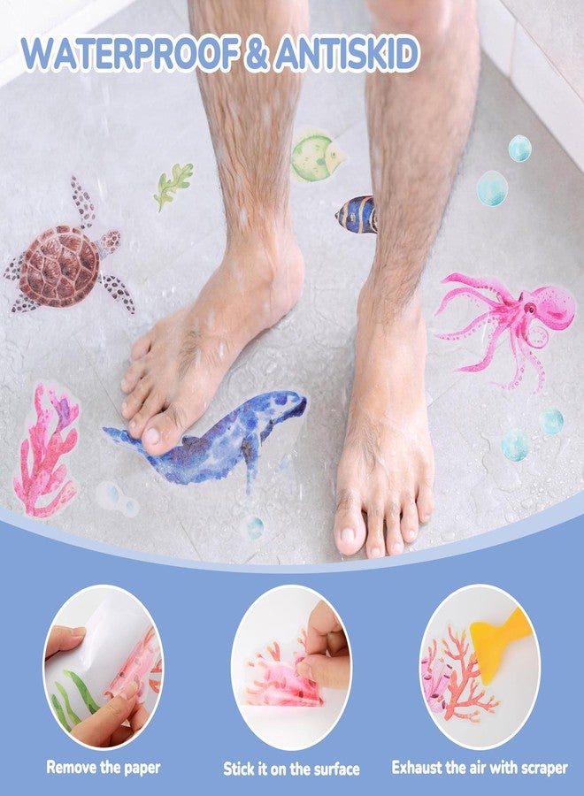 PRATIQUE Non Slip Bathtub Stickers, 6 Pages Sea Organism Adhesive Kids Anti Slip Decal Threads for Shower Floor and Bath Tub Decals(Ocean) - Image 3