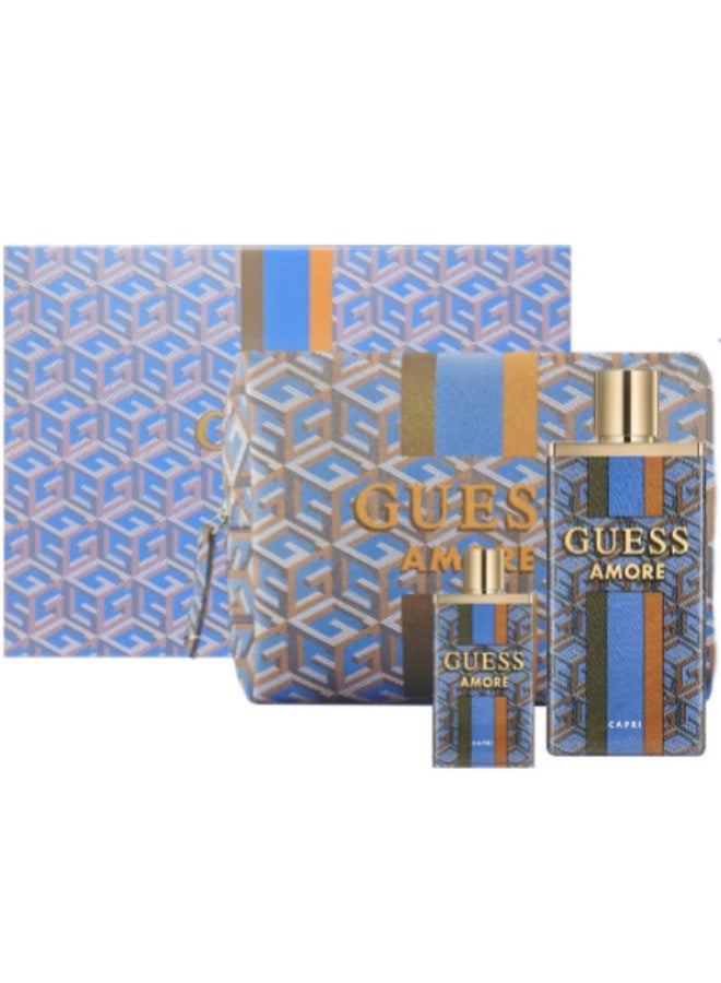 GUESS Amore Capri Unisex Gift Set EDT 100ml+7.5ml (Travel Size)+Clutch Bag - Image 1