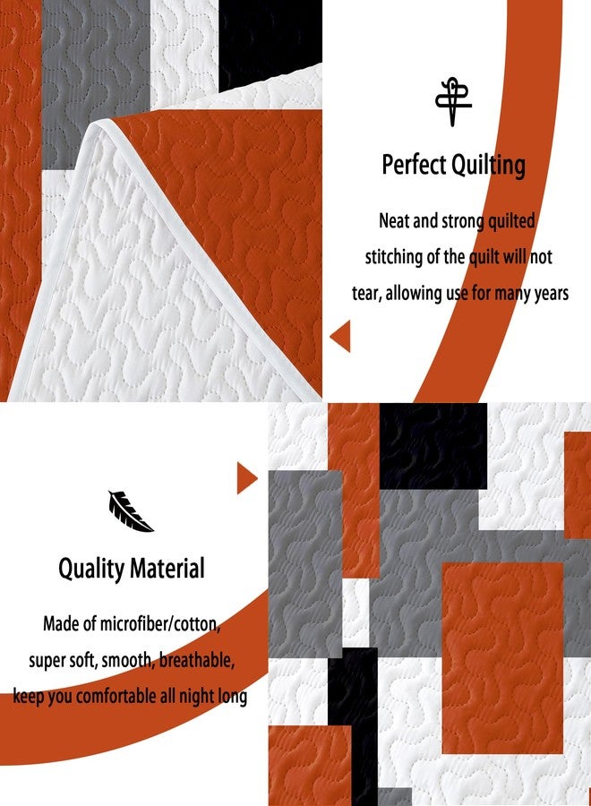Tyrot Orange Grey Quilt Set Full/Queen Patchwork Quilt Bedding Set with 2 Pillow Shams - Image 4