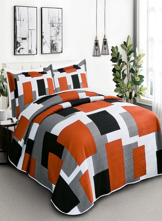 Tyrot Orange Grey Quilt Set Full/Queen Patchwork Quilt Bedding Set with 2 Pillow Shams - Image 2