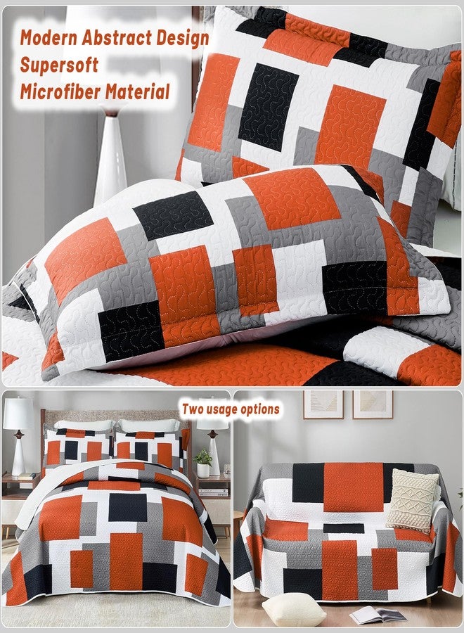 Tyrot Orange Grey Quilt Set Full/Queen Patchwork Quilt Bedding Set with 2 Pillow Shams - Image 3