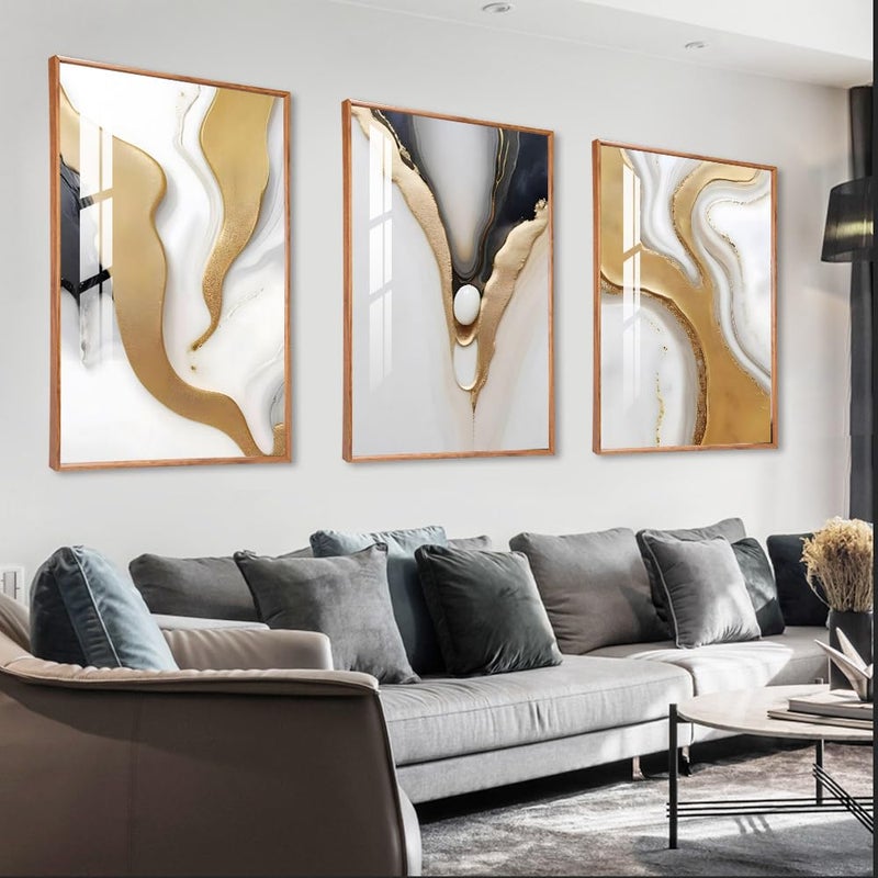 MPLONG Large Framed Wood grain color Neutral Abstract Wall Art for Living Room 3 Piece Boho Canvas Prints Paintings Artwork for Walls Aesthetic Watercolor Pictures for Hallway Office Wall Decor 16x24 In - Image 2