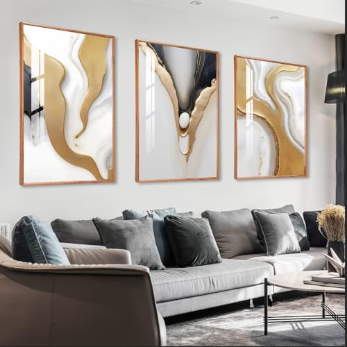 MPLONG Large Framed Wood grain color Neutral Abstract Wall Art for Living Room 3 Piece Boho Canvas Prints Paintings Artwork for Walls Aesthetic Watercolor Pictures for Hallway Office Wall Decor 16x24 In - Image 1